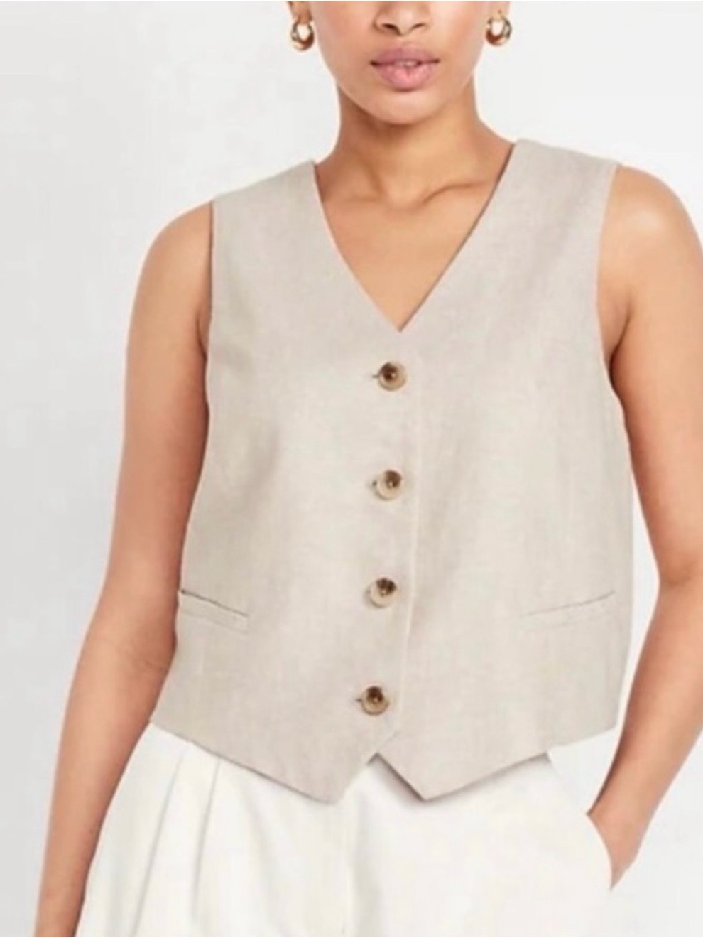 Old Navy Beige Linen Blend Vest